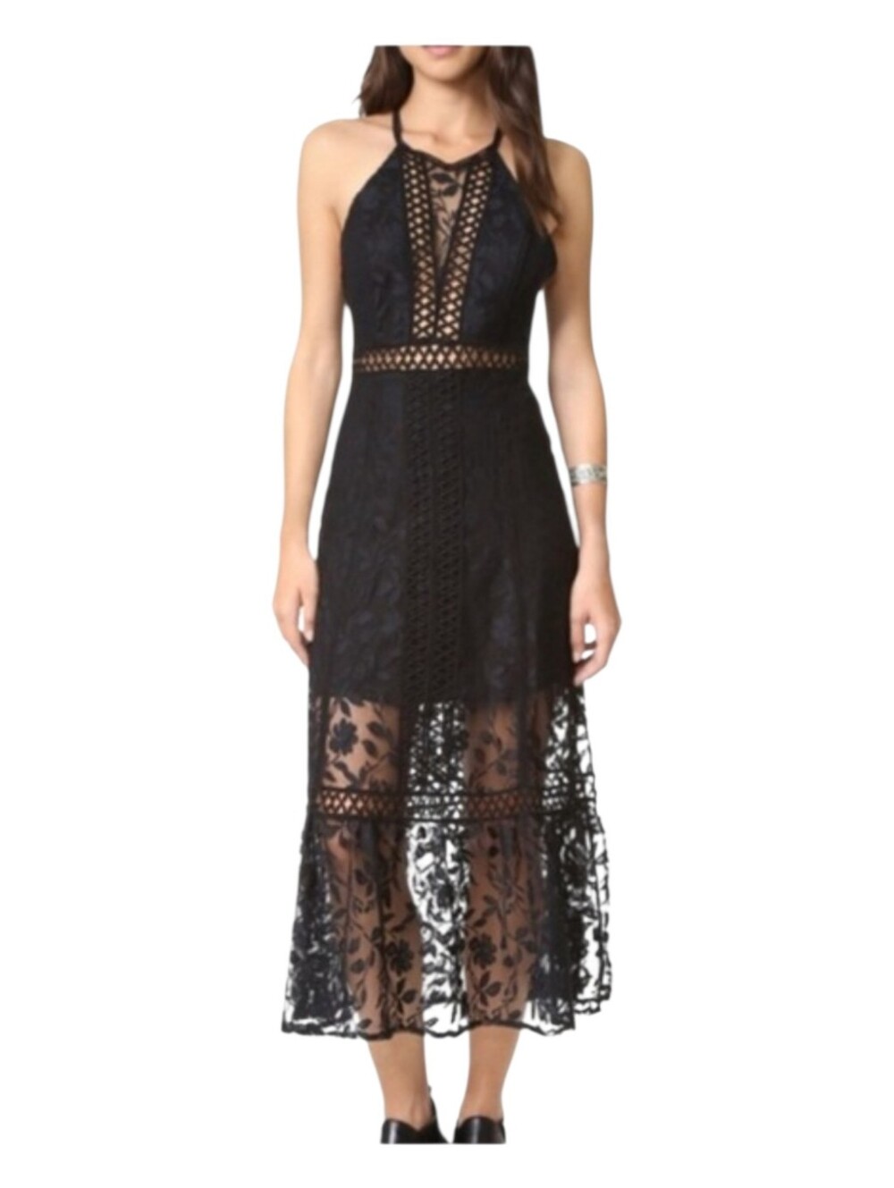 Free People Anastasia Black Lace Midi Dress Size 0